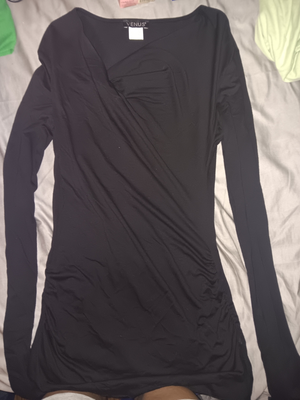 VENUS Black Long Sleeve Faux Wrap Tunic Top
